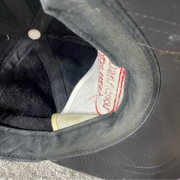 Vintage Black Leather Red Embroidered Brazel Construction Trucker Hat - Picture 8 of 11